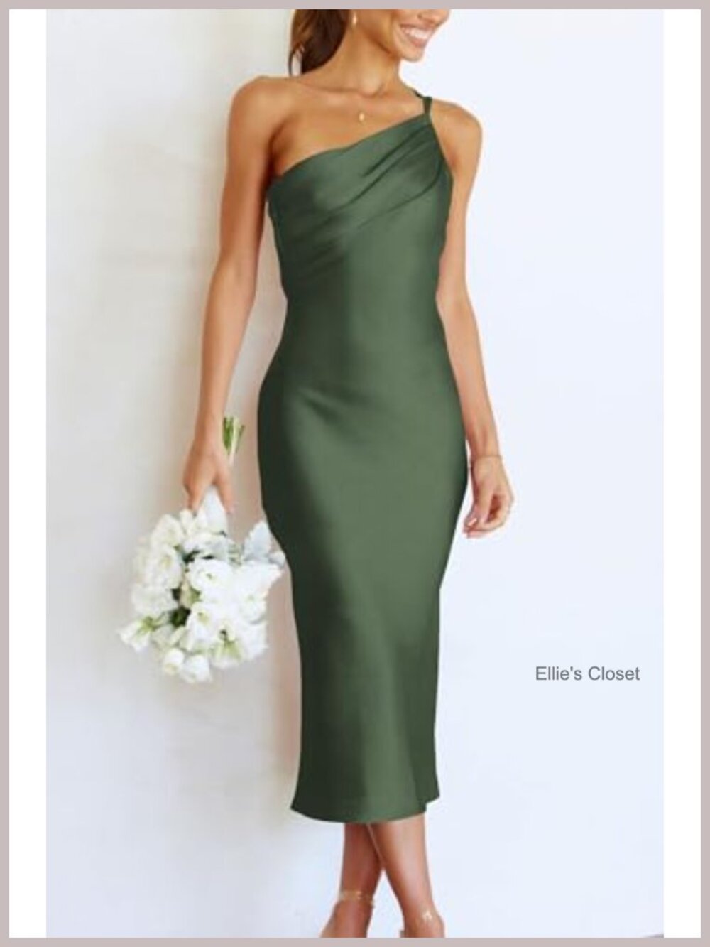 One Shoulder Midi Satin Bodycon Dress Summer Sleeveless Backless Ruched - Picture 4 of 6